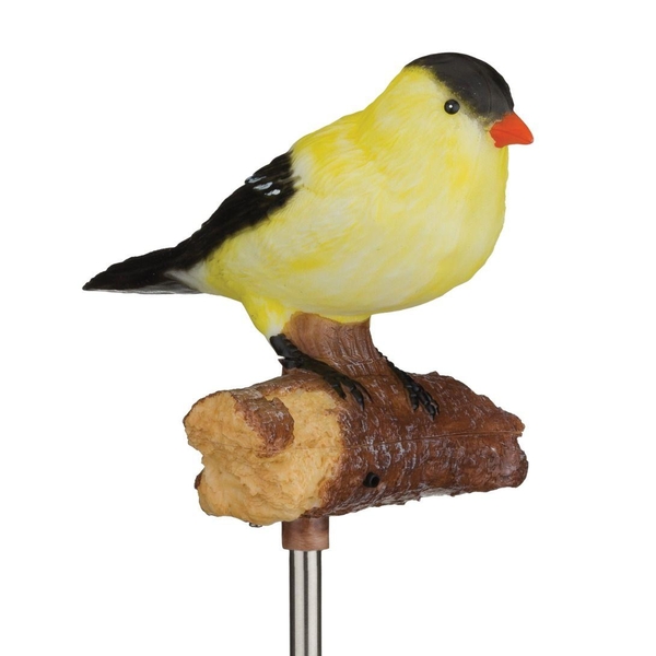 27.5" Gold Finch Songbird LED Solar Sound Stake 