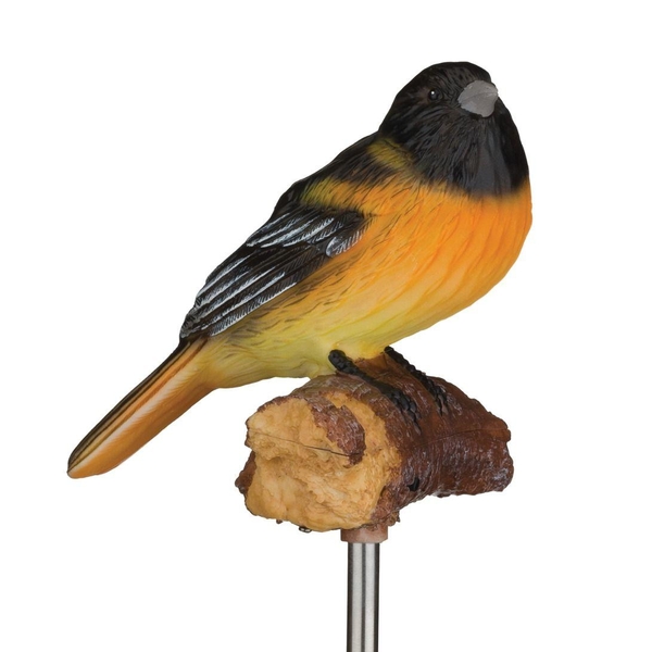 27.5" Oriole Songbird LED Solar Sound Stake 