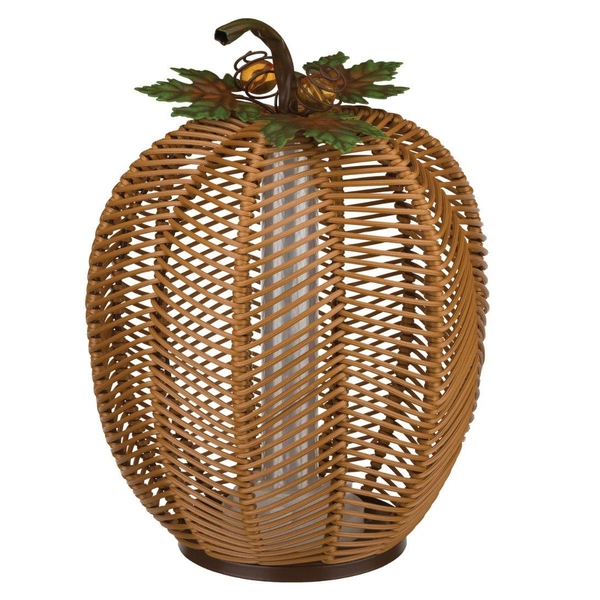 12.25" Tall LED Light Pumpkin Wicker Lantern 