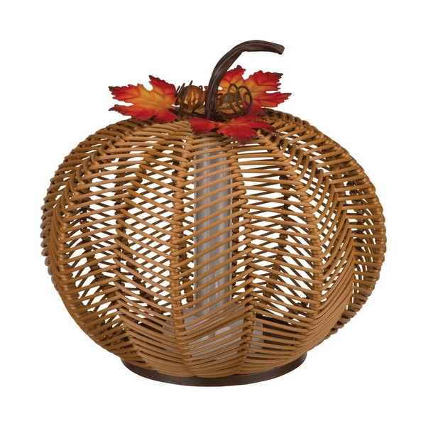 10" Round LED Light Pumpkin Wicker Lantern 