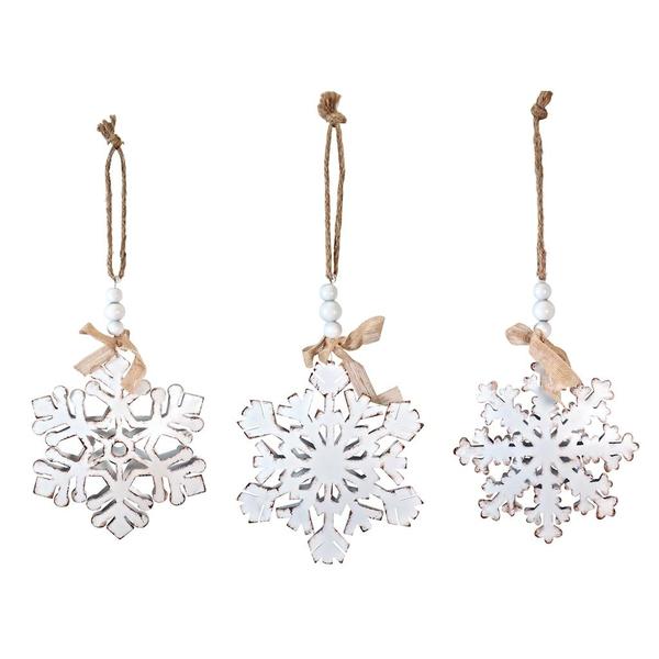 18" Antique White Metal Rustic Snowflake Ornament (Set of 3)