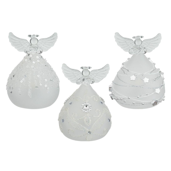 3.75" Small LED Frost Silver Angel Decor (Set of 3)
