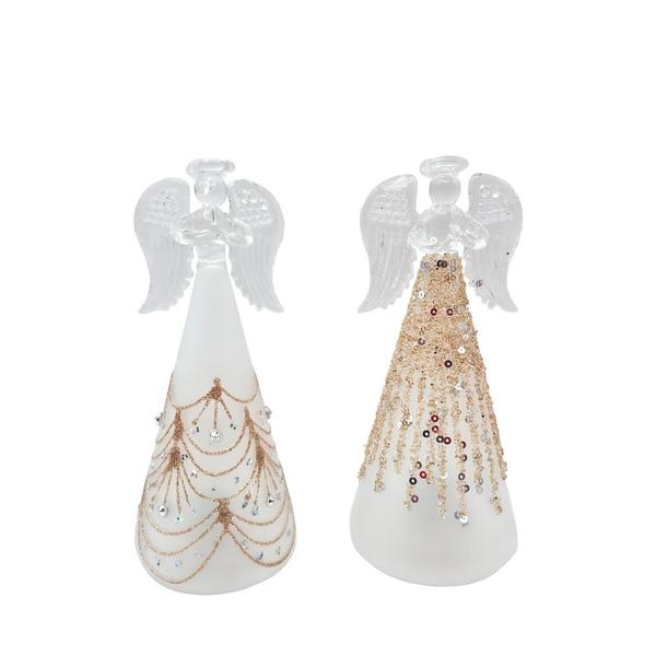 6" Medium LED Frost Gold Angel Decor (Set of 2)