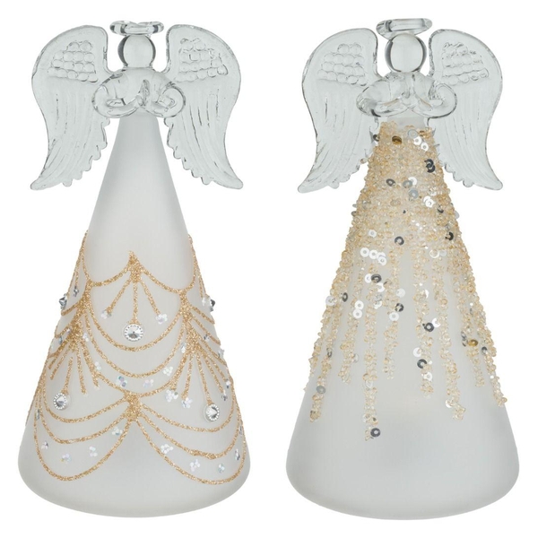 6" Medium LED Frost Gold Angel Decor (Set of 2)