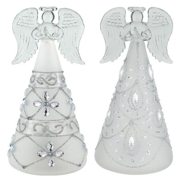 6" Medium LED Frost Silver Angel Decor (Set of 2)