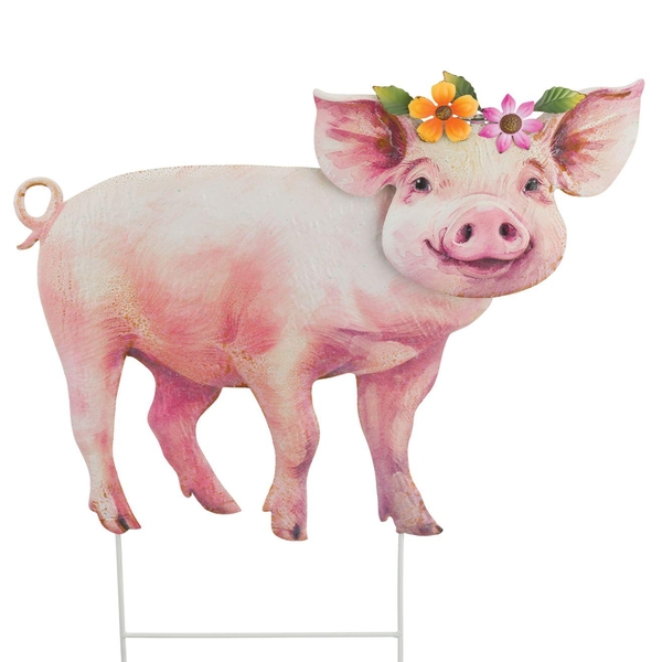 28" Metal Farm Pig Garden Stake 