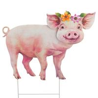 View 28" Metal Farm Pig Garden Stake 