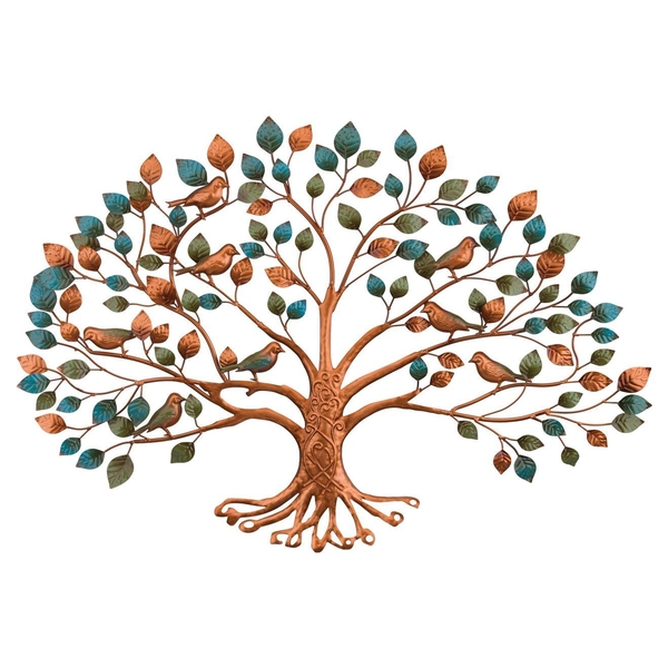 36" Copper Metal Tree of Life with Birds Wall Décor