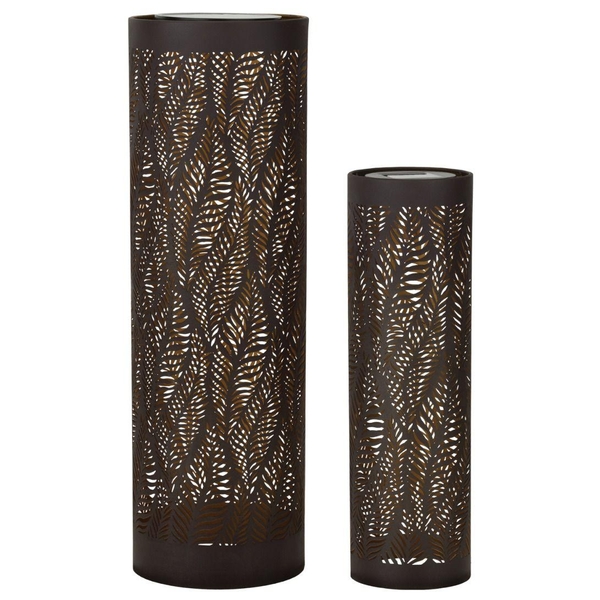 24.5" Leaf Shadow Cylinder Solar Lantern LED Light (Set of 2)