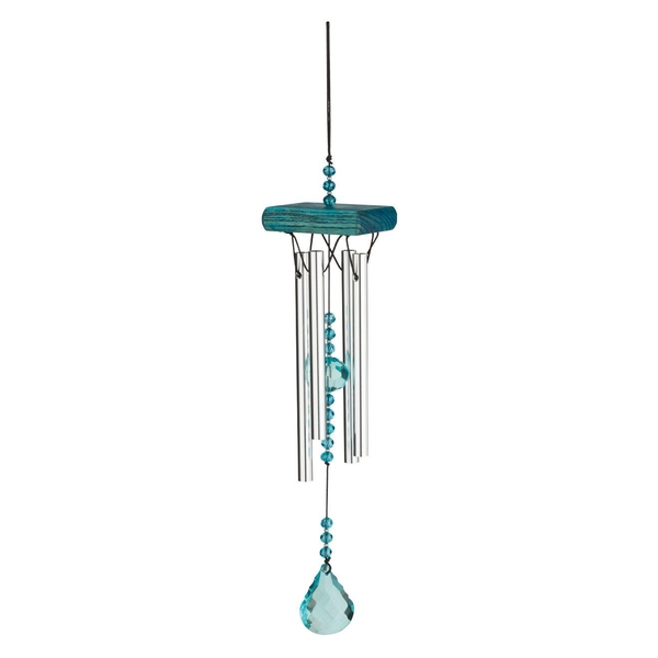 16" Blue Metal/Wood/Glass Crystal Chime