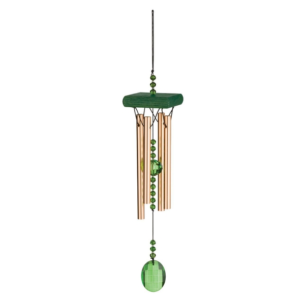 16" Green Metal/Wood/Glass Crystal Chime