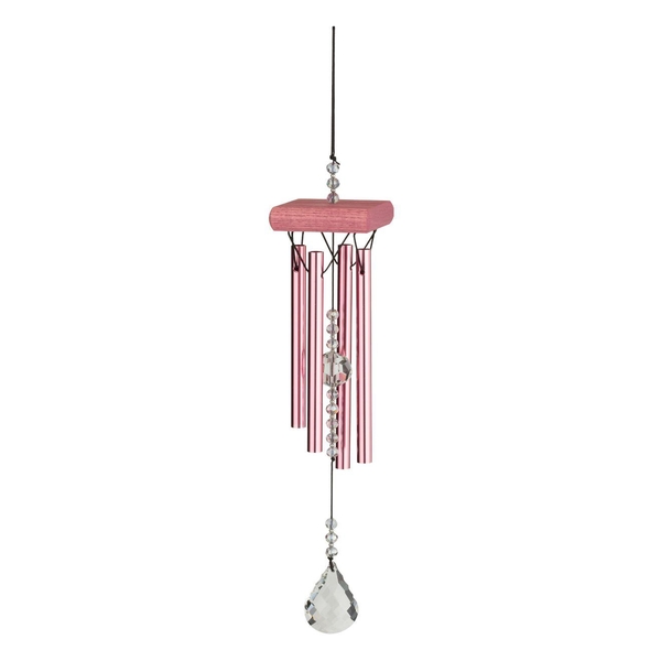 16" Pink Metal/Wood/Glass Crystal Chime