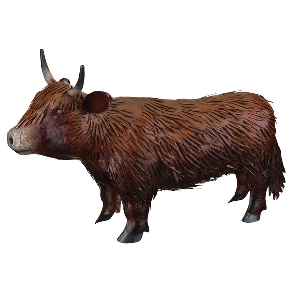 10" Brown Metal Highland Cow Décor 