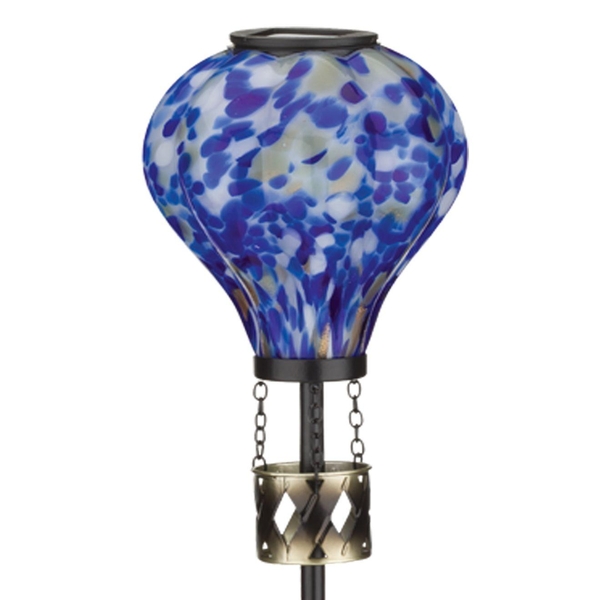 36" Murano Blue Hot Air Balloon Solar Stake 