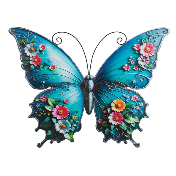 20" Blue Floral Butterfly Wall Décor
