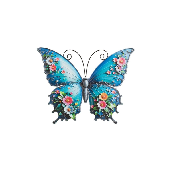 12" Blue Floral Butterfly Wall Decor