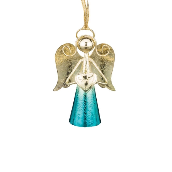 4" Gold / Blue Angel Bell Ornament
