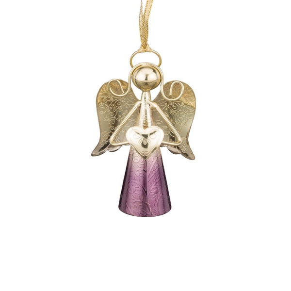 4" Gold / Purple Angel Bell Ornament
