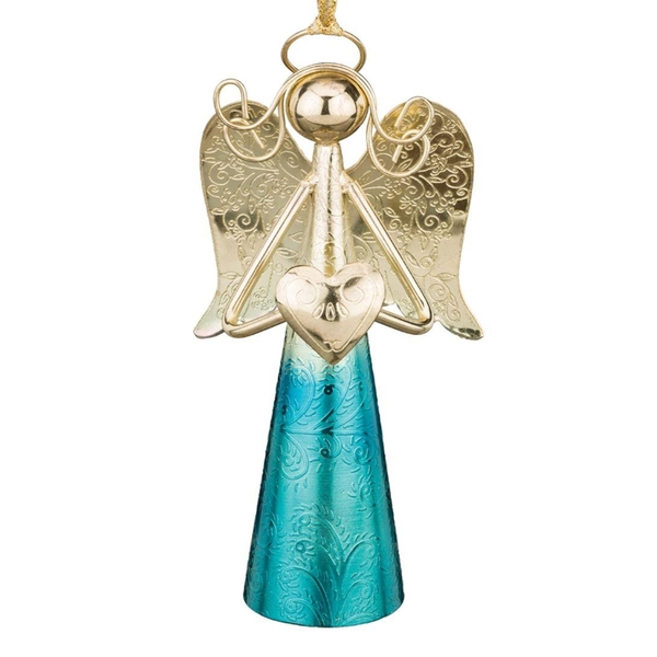 6" Gold Angel Bell Blue Ornament