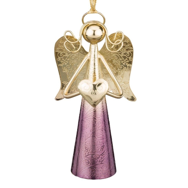 6" Gold Angel Bell Purple Ornament