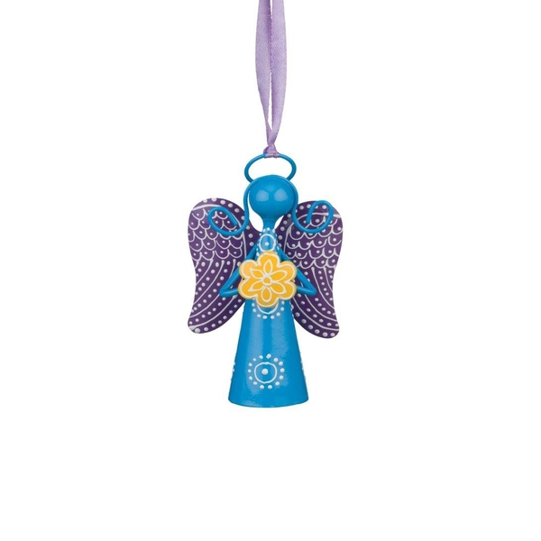 4" Blue Angel Purple Wings Bell Ornament