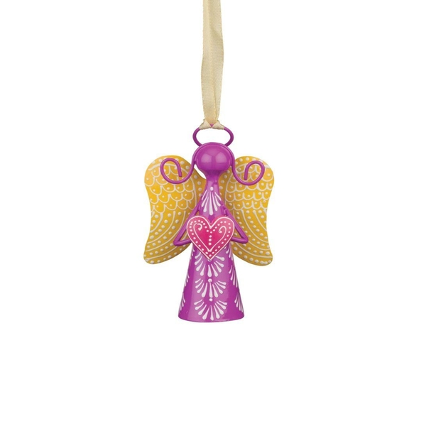 4" Pink Angel Yellow Wings Bell Ornament