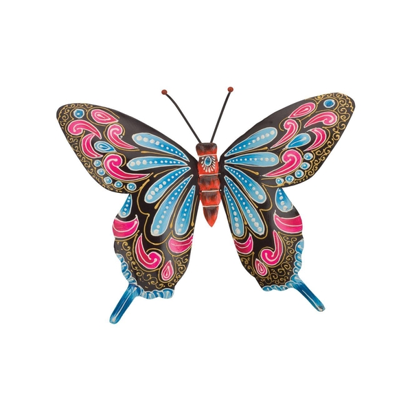 12.75" Black/Blue Henna Butterfly Wall Décor