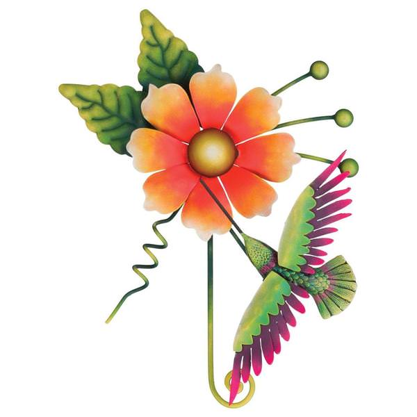 13.5" Orange Hummingbird Flower Wall Décor