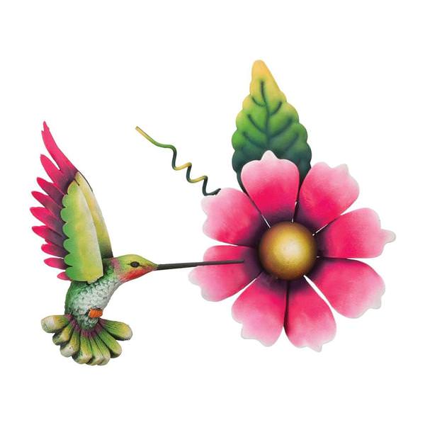 10.25" Pink Hummingbird Flower Wall Décor