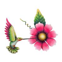 View 10.25" Pink Hummingbird Flower Wall Décor