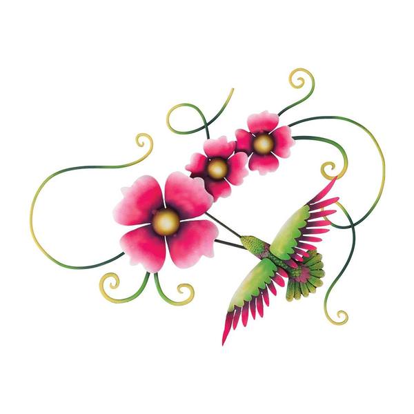 15.5" Hummingbird Triple Flower Wall Décor