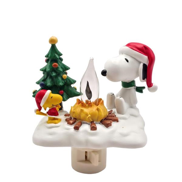 4.25" Snoopy Woodstock Christmas Campfire Flickering Night Light