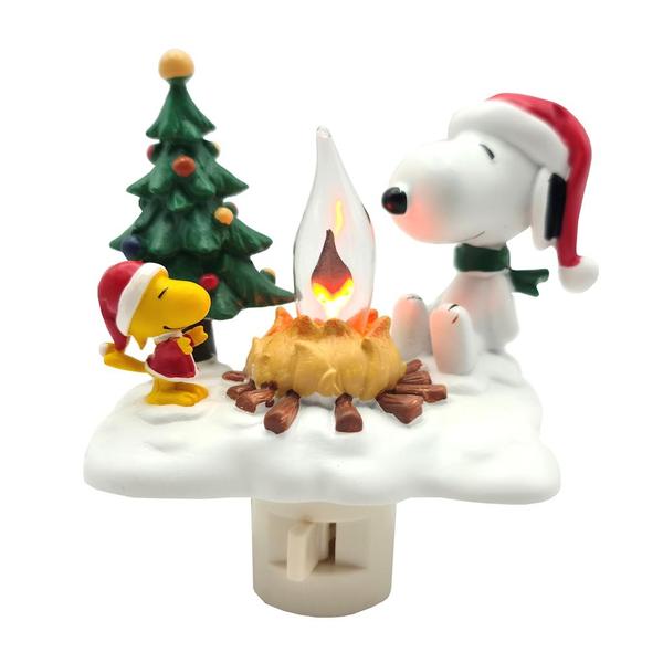 4.25" Snoopy Woodstock Christmas Campfire Flickering Night Light