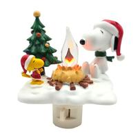 View 4.25" Snoopy Woodstock Christmas Campfire Flickering Night Light