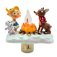 View 4.5" Rudolph, Hermey the Dentist, and The Spotted Elephant Christmas Campfire Flickering Night Light