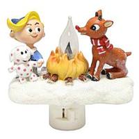 View 4.5" Rudolph, Hermey the Dentist, and The Spotted Elephant Christmas Campfire Flickering Night Light