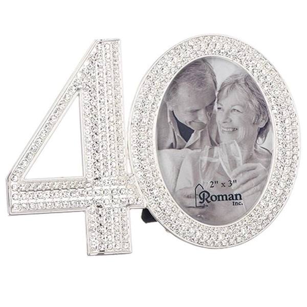 3.25" x 4.5" 40th Anniversary Rhinestone Roman Photo Frame