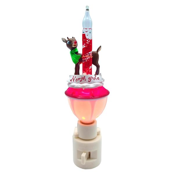 6.75" Rudolph the Reindeer with North Pole Sign Bubble Night Light