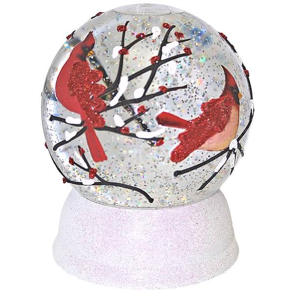 6" Battery Operated Painted Cardinal LED Glitter Dome