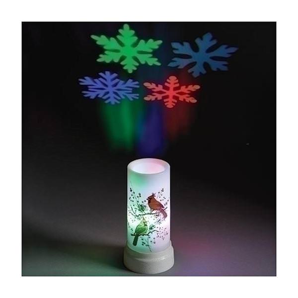 6.5" LED Cardinal on Branch Snowflakes Projection Candle