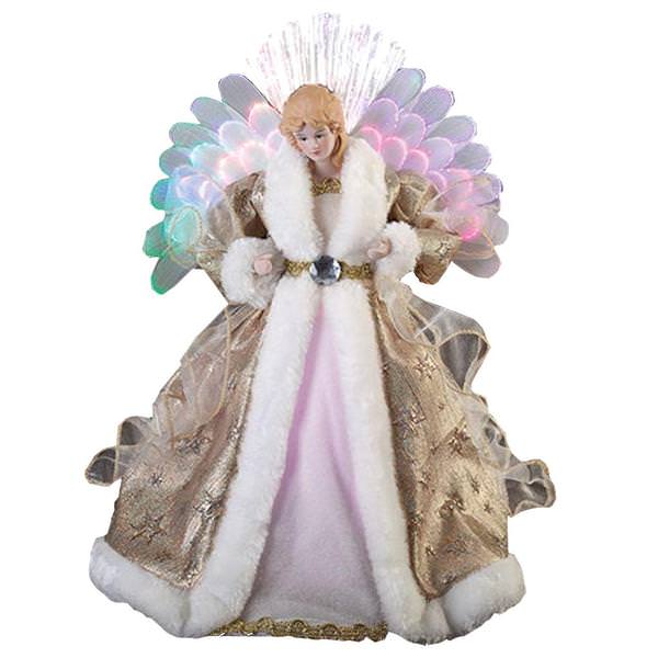 16" Angel with Fiber Optic Wings Polyester Christmas Figurine Tree Topper 
