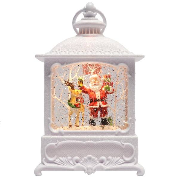 8.75" Santa with Deer LED Swirl Lantern