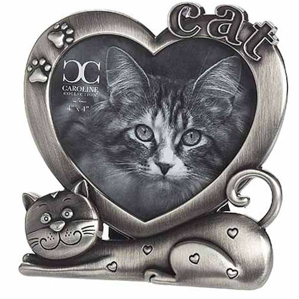5" x 5" Cat Silver Heart Roman Photo Frame