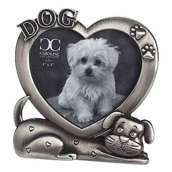 5" x 5" Dog Silver Heart Roman Photo Frame