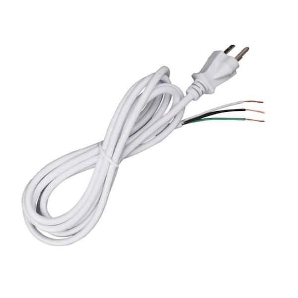 8' White Heavy Duty 3 Prong Molded Plug Cord