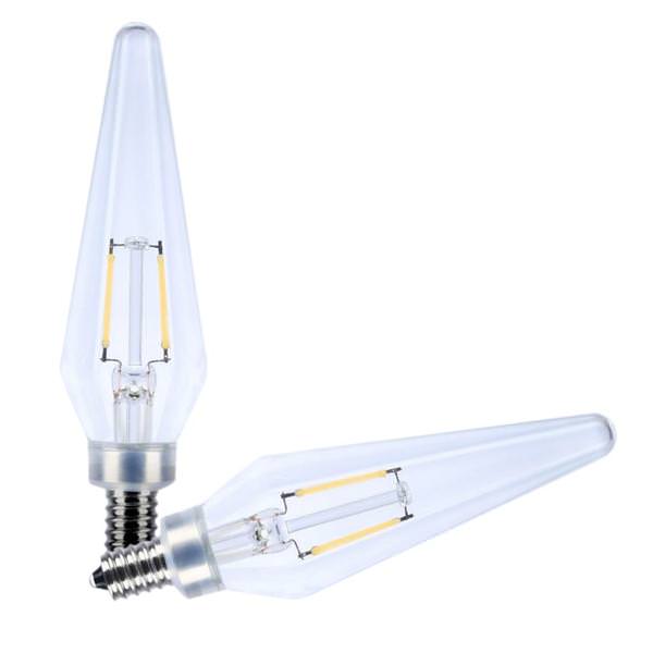 2 watt 120 volt HX11 Candelabra Screw Base 2700K Warm White Prismatic Clear Dimmable LED (2 Pack)