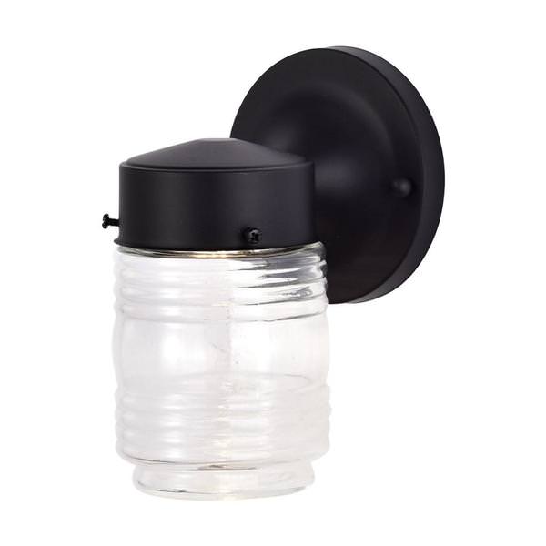 8 watt 120 volt Black Clear Glass Shade Wall Lantern
