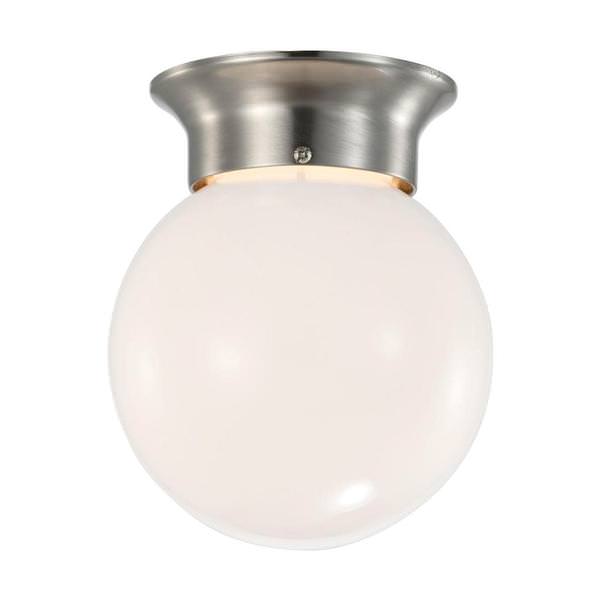 6" 8 watt 120 volt 3000K Natural White Round Brushed Nickel Glass Shade Ceiling Light Fixture