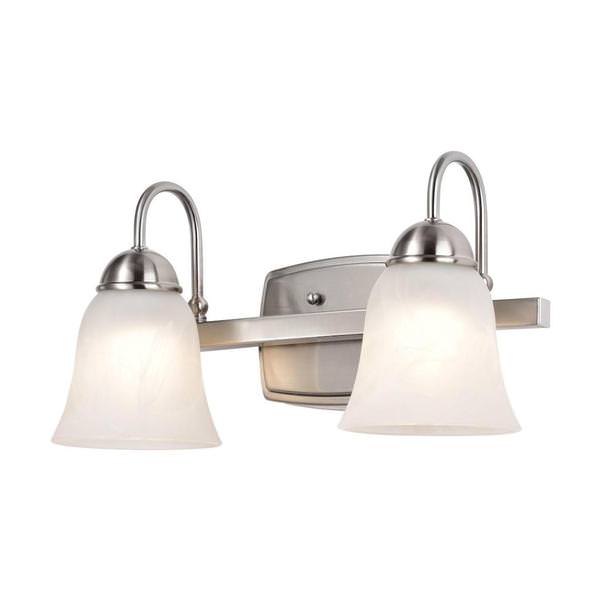 2 Light 15 watt 3000K Brushed Nickel Satin White Glass Shades Vanity Light