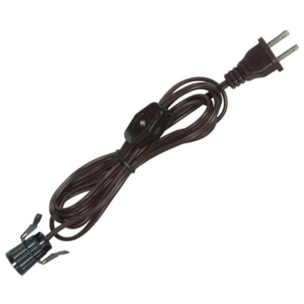 Brown Candelabra Socket Cord, Switch & Plug with Set Screw